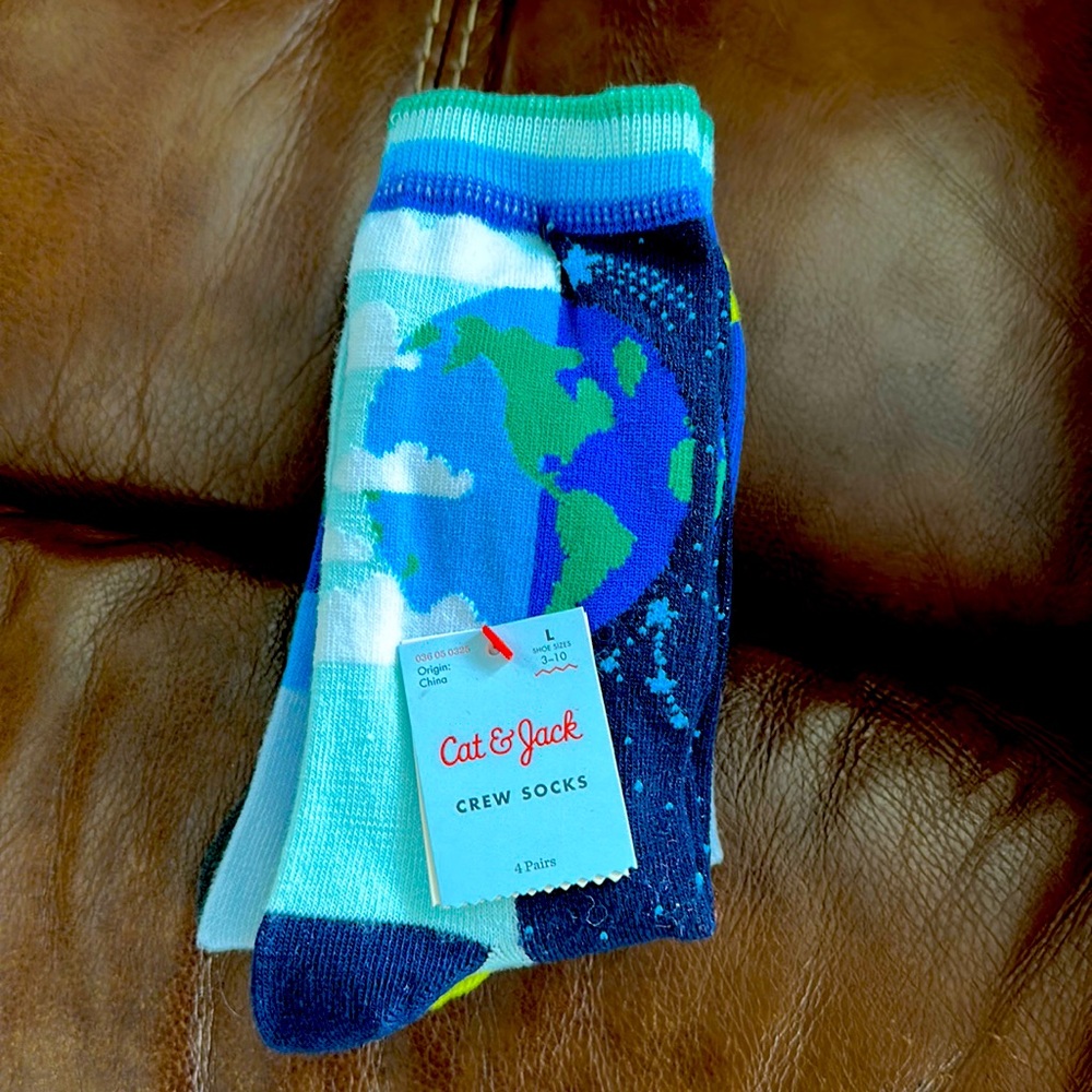 Space Socks, Cat & Jack crew socks large (shoe sizes 3-10) 4 pairs NWT